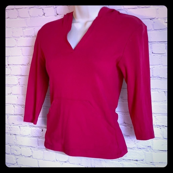 The Limited Tops - The Limited Hooded Shirt size XS 3/4” sleeves Barbie Pink V neck 100% Cotton